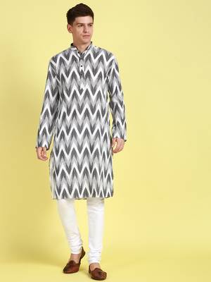 Black printed cotton kurta-pajama 1