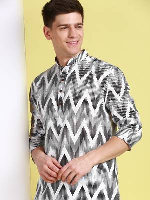 Black printed cotton kurta-pajama 3