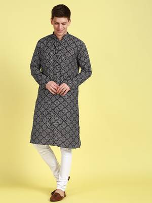 Black printed cotton kurta-pajama 1