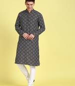 Black printed cotton kurta-pajama