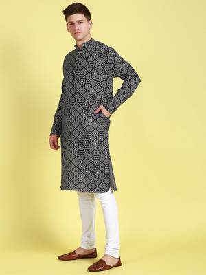 Black printed cotton kurta-pajama 2
