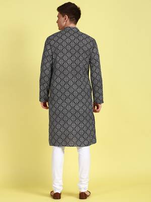 Black printed cotton kurta-pajama 4
