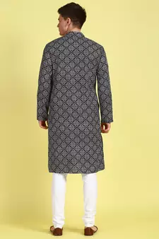 Black printed cotton kurta-pajama