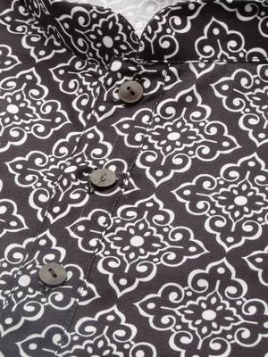 Black printed cotton kurta-pajama 5
