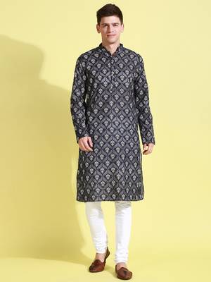 Black printed cotton kurta-pajama 1