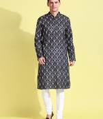 Black printed cotton kurta-pajama
