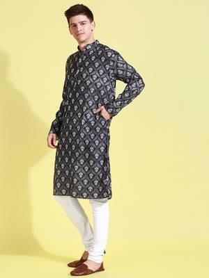 Black printed cotton kurta-pajama 2