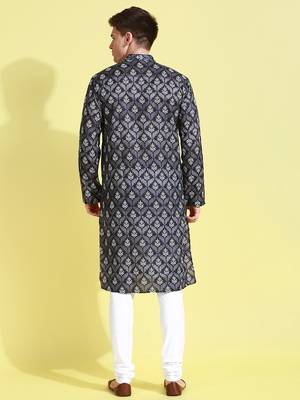 Black printed cotton kurta-pajama 4