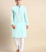 Green embroidered cotton kurta-pajama