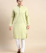 Green embroidered cotton kurta-pajama