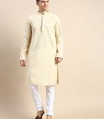 Beige embroidered cotton kurta-pajama