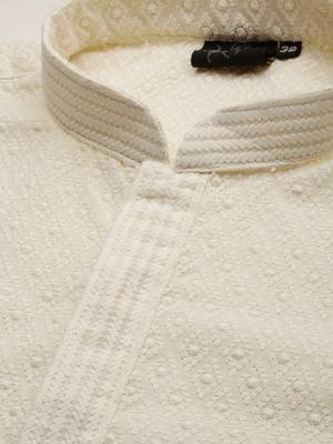 Beige embroidered cotton kurta-pajama 5