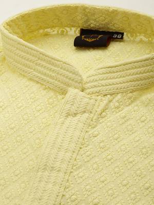 Yellow embroidered cotton kurta-pajama 5