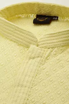 Yellow embroidered cotton kurta-pajama