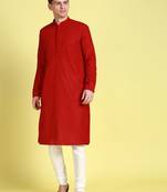 Red embroidered cotton kurta-pajama
