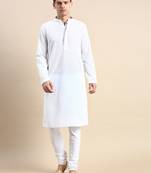 White embroidered cotton kurta-pajama
