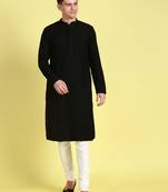 Black embroidered cotton kurta-pajama
