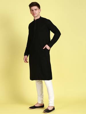 Black embroidered cotton kurta-pajama 2