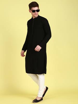 Black embroidered cotton kurta-pajama 3