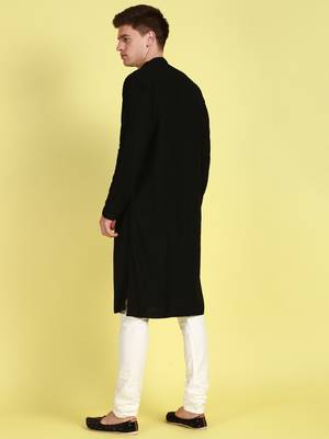 Black embroidered cotton kurta-pajama 4