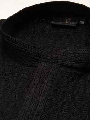Black embroidered cotton kurta-pajama 5