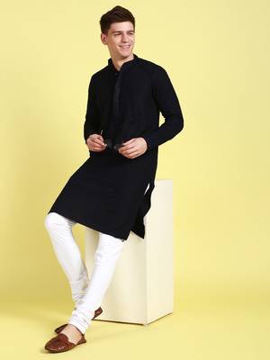 Blue embroidered cotton kurta-pajama 1