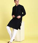 Blue embroidered cotton kurta-pajama