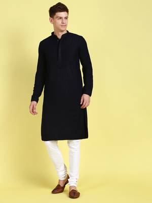 Blue embroidered cotton kurta-pajama 2