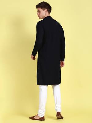 Blue embroidered cotton kurta-pajama 4
