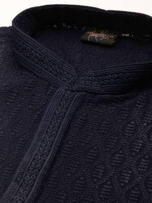 Blue embroidered cotton kurta-pajama 5