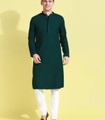 Green embroidered cotton kurta-pajama