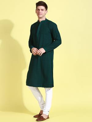 Green embroidered cotton kurta-pajama 2