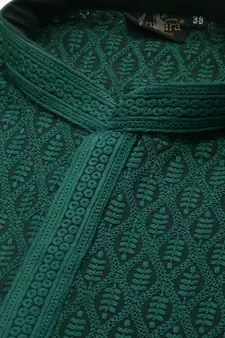 Green embroidered cotton kurta-pajama