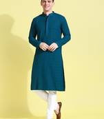 Blue embroidered cotton kurta-pajama