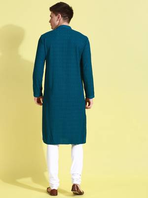 Blue embroidered cotton kurta-pajama 4