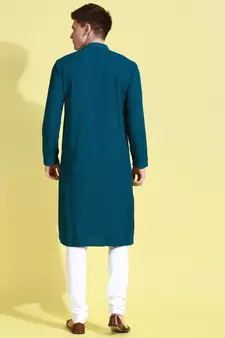 Blue embroidered cotton kurta-pajama