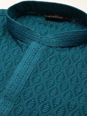Blue embroidered cotton kurta-pajama 5