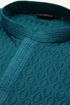 Blue embroidered cotton kurta-pajama
