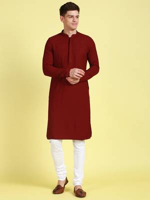 Maroon embroidered cotton kurta-pajama 1