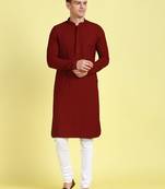 Maroon embroidered cotton kurta-pajama