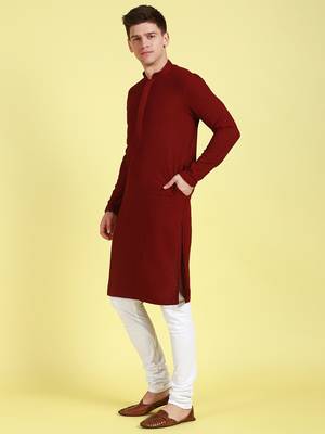 Maroon embroidered cotton kurta-pajama 2