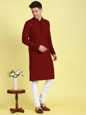 Maroon embroidered cotton kurta-pajama 3