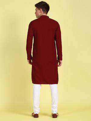 Maroon embroidered cotton kurta-pajama 4