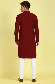 Maroon embroidered cotton kurta-pajama