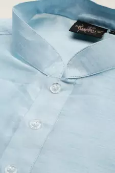 Sanwara Men Sky Blue Coloured Printed Straight Bandi Jacket with Kurta & Payjama