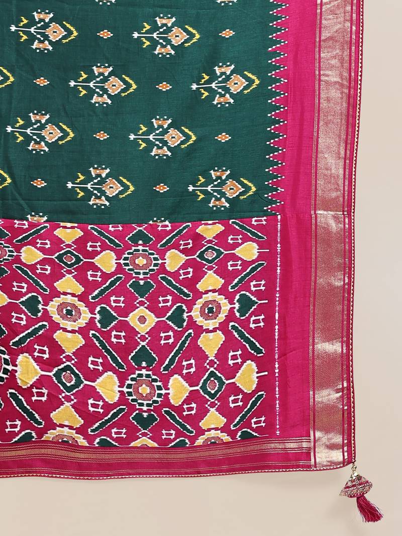 Red Printed Silk Traditional Lehnga Choli with Blouse Free Size