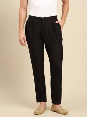 Sanwara Men's Solid Black Colour Art Silk Payjama Style Pant 1