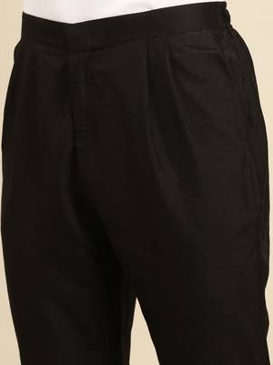 Sanwara Men's Solid Black Colour Art Silk Payjama Style Pant 4