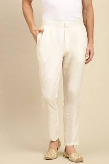 Sanwara Men's Solid Cream Colour Art Silk Payjama Style Pant