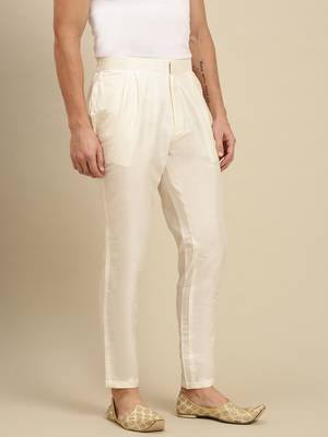 Sanwara Men's Solid Cream Colour Art Silk Payjama Style Pant 2